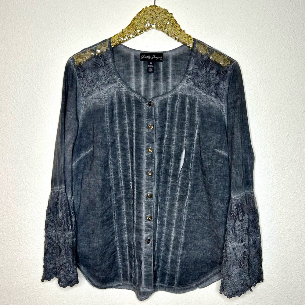 Gretty Zueger Cisne Long Sleeve Cotton Lace Top M